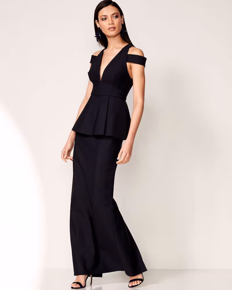 Milly Claudia Stretch Crepe Cold-Shoulder Peplum Gown