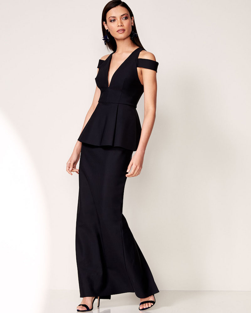 Milly Claudia Stretch Crepe Cold-Shoulder Peplum Gown