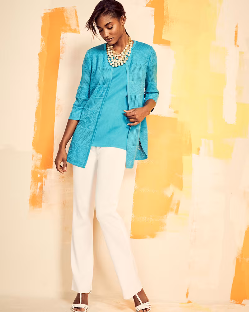 Misook Textured Lines Long Jacket