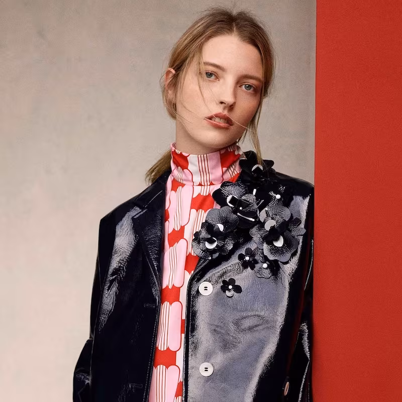 Miu Miu Floral-Embellished Vinyl Coat