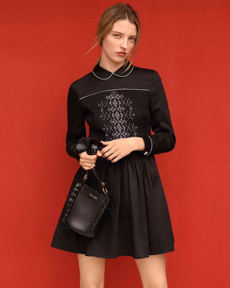 Miu Miu Smocked-Front Cotton Mini Dress
