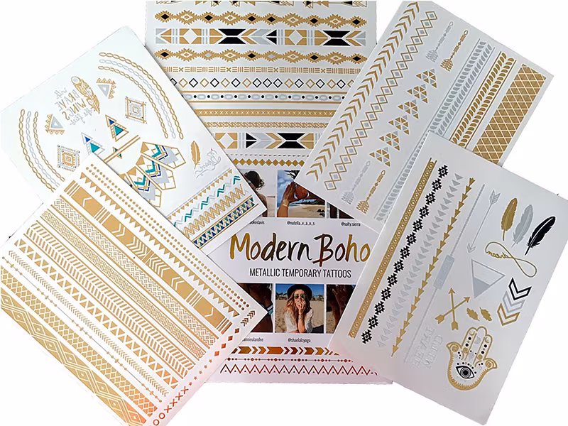 Modern Boho 5 Sheets Metallic Tattoos Flash