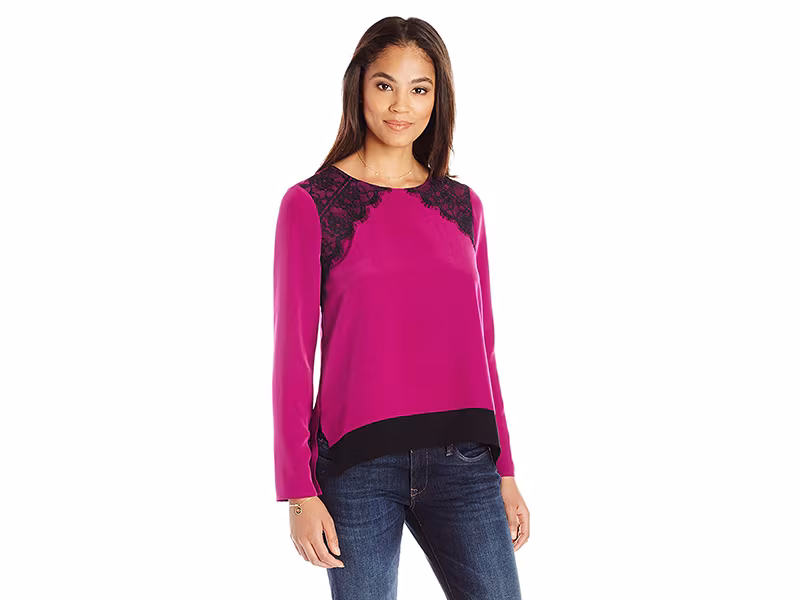 PARIS SUNDAY Long Sleeve Lace Detail Top