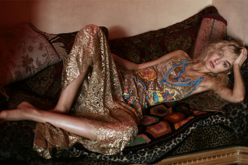 Peter Pilotto Crochet-Trimmed Metallic Lace Gown