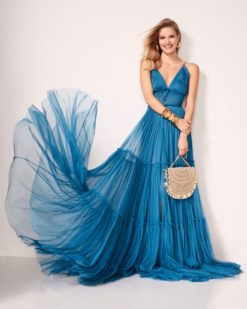Sachin & Babi Vivien Shirred Silk Point dEsprit Gown