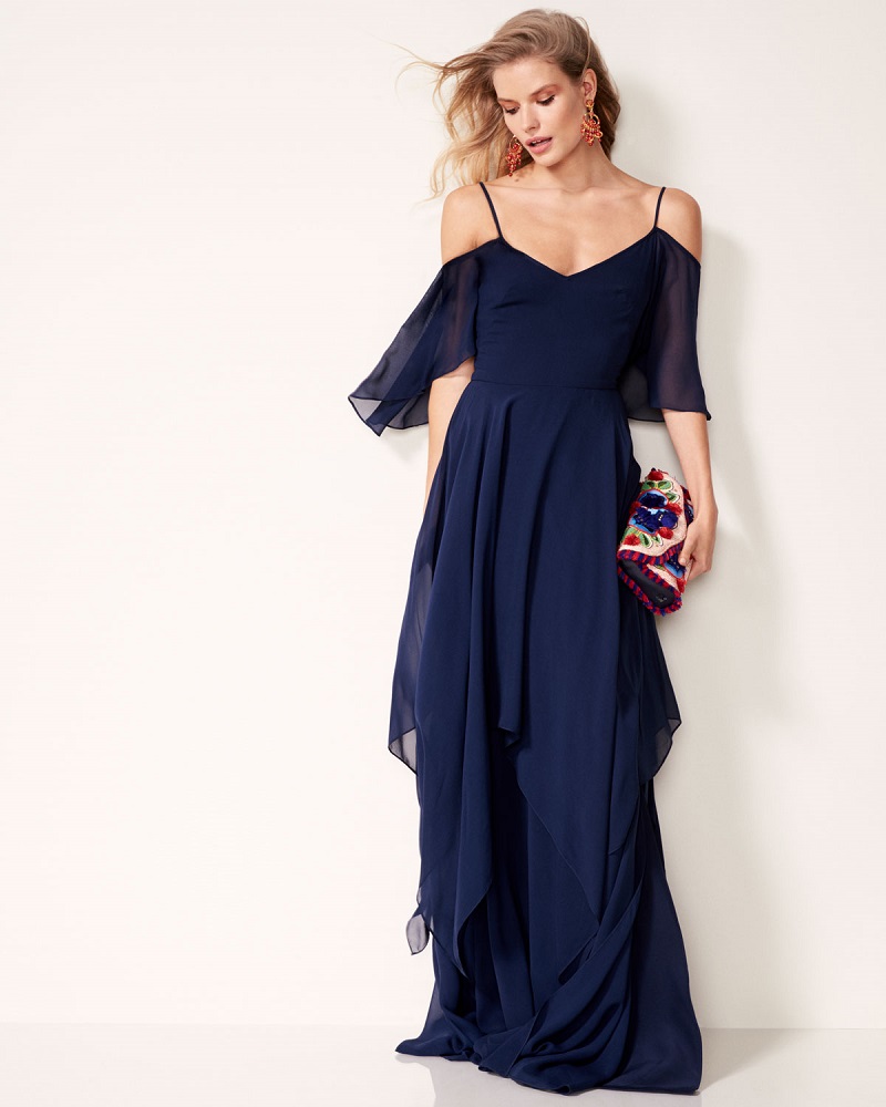 Theia Cold-Shoulder Silk Georgette Gown