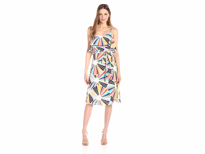 Trina Turk Isabel Coppelia Print Tie Waist Crepe De Chine Dress