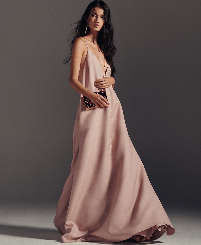 Valentino Deep V-neck wool and silk-blend gown