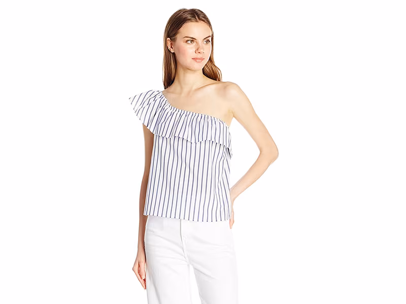 A. Byer One Shoulder Ruffle Striped Top