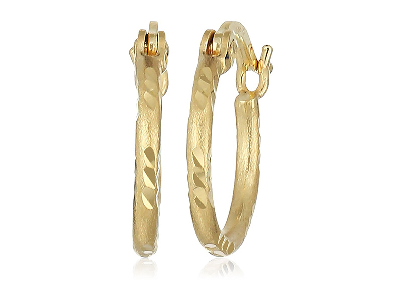 Amazon Collection 10k Yellow Gold 1.5mm Diamond Cut Round Tube Hoop Earrings