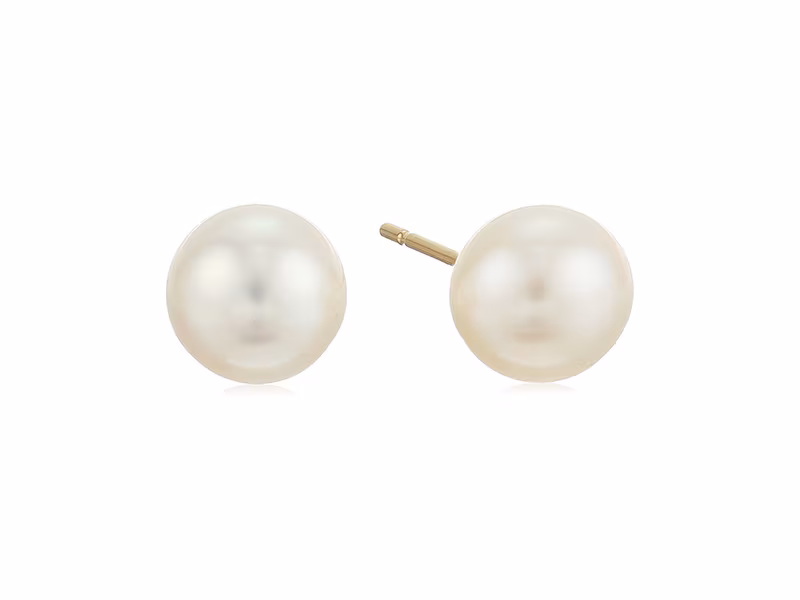 Amazon Collection 14k Yellow Gold AAA 7.5mm Fresh Water Pearl Rubber Gold Backing Stud Earrings