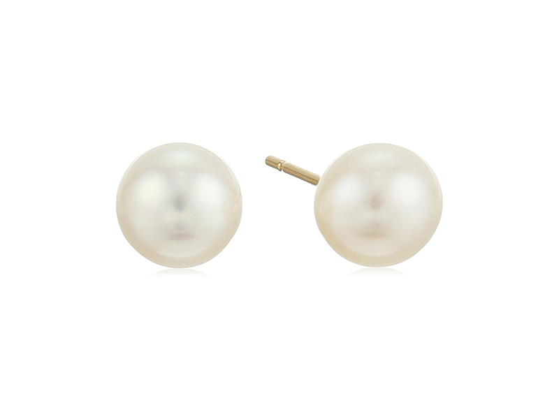 Amazon Collection 14k Yellow Gold AAA 7.5mm Fresh Water Pearl Rubber Gold Backing Stud Earrings
