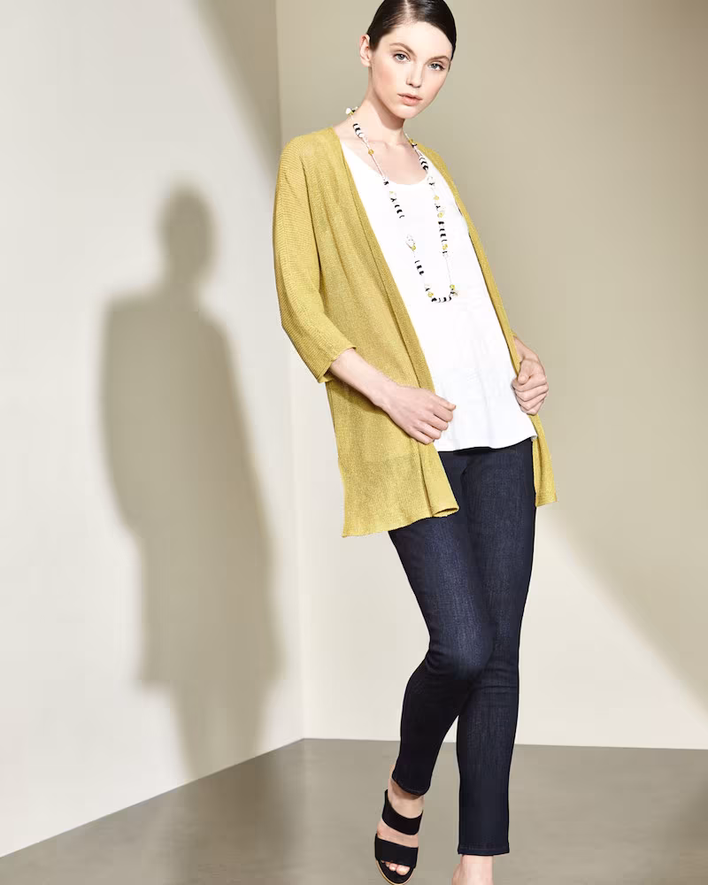 Eileen Fisher 3/4-Sleeve Organic Linen Links Cardigan