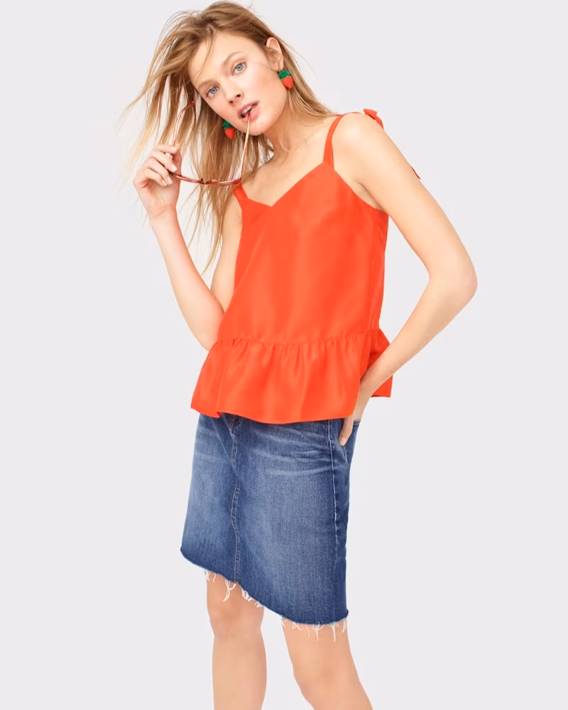 J.Crew Silk Tie-Shoulder Peplum Top