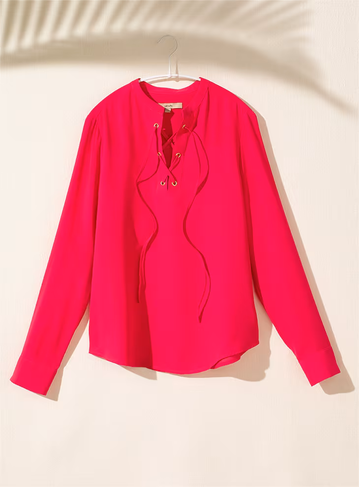 Lark & Ro Long Sleeve Top with Lace up Front