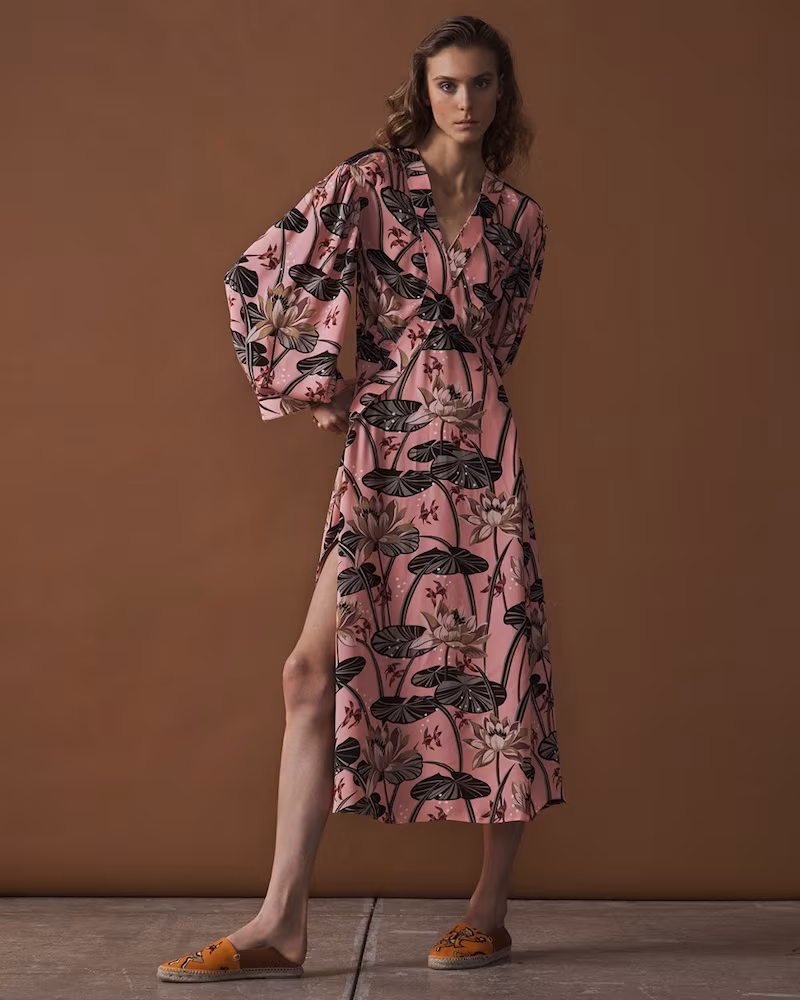 Loewe x Paula's Ibiza Floral-Print Asymmetric-Hem Midi Dress