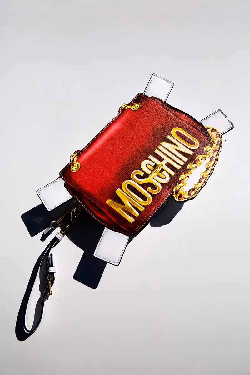 Moschino Bag Tabs Printed Leather Clutch