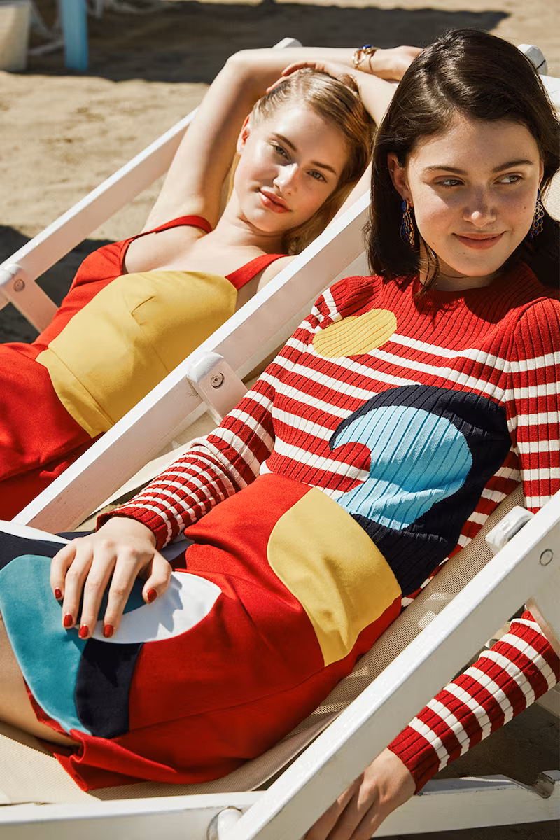 Red Valentino Viscose Knit Intarsia Wave Sweater