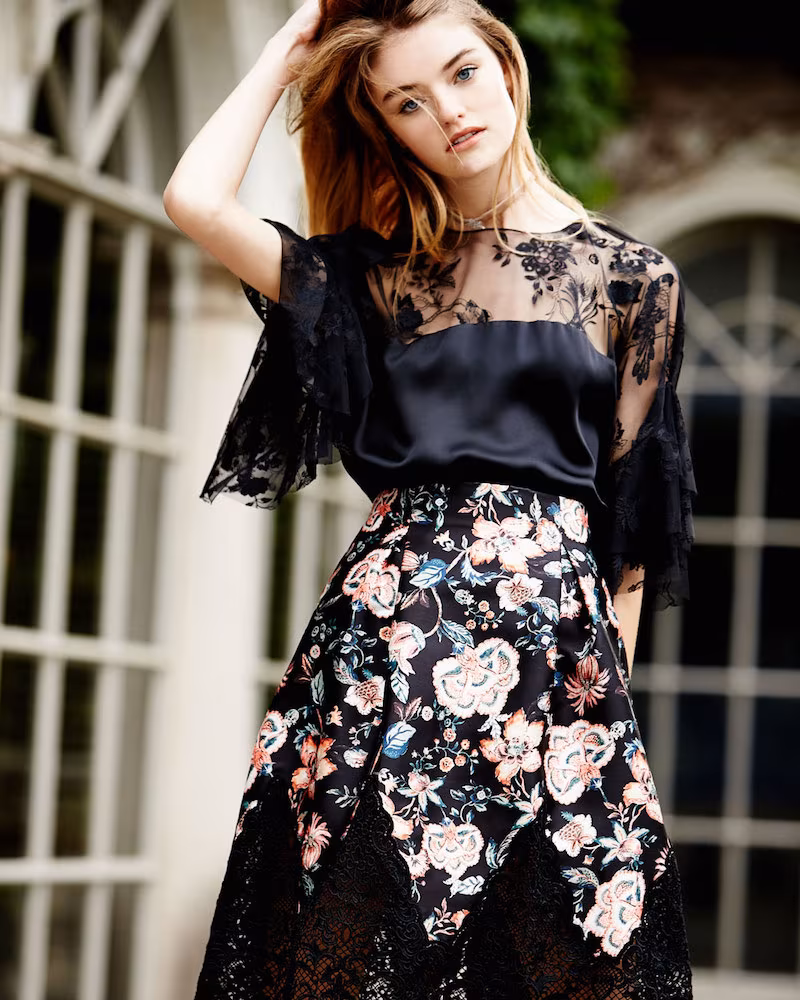 Sachin & Babi Mina Silk Lace-Yoke Blouse