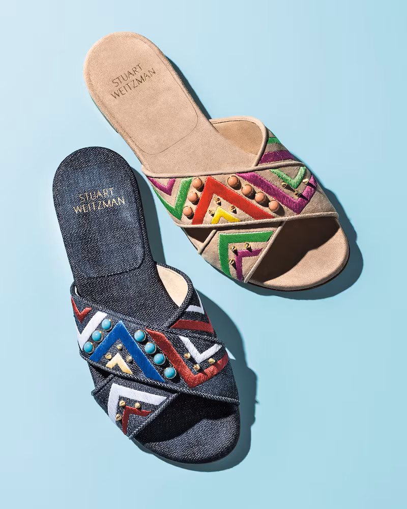 Stuart Weitzman Buttoncandy Embroidered Denim Sandal