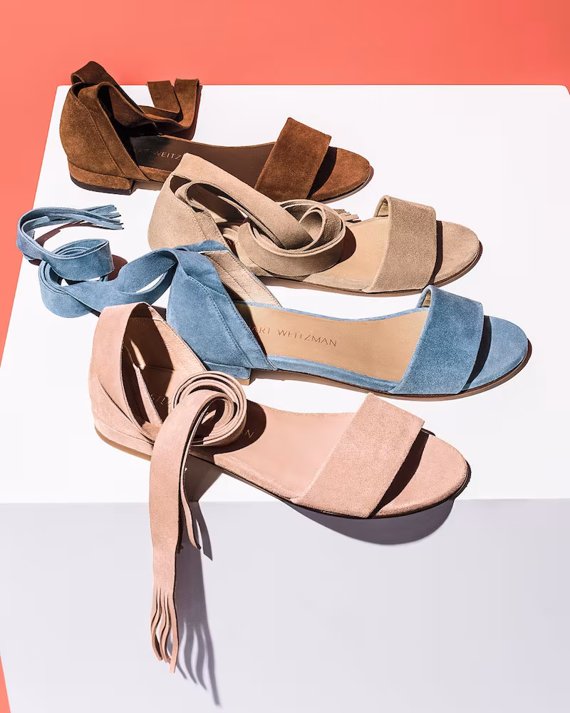 Stuart Weitzman Corbata Suede Ankle-Wrap Sandal