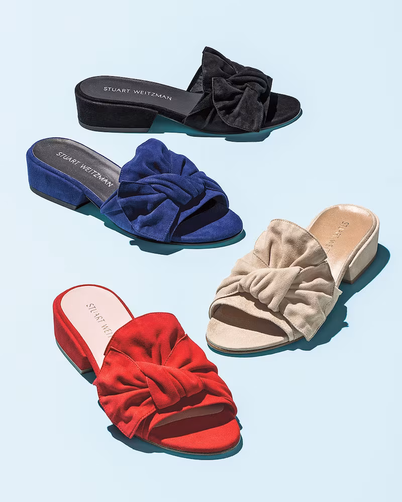 Stuart Weitzman Giftwrap Suede Bow Slide Sandal