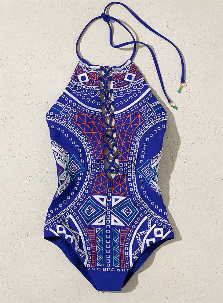 Trina Turk Jakarta Embriodery High Neck One Piece Swimsuit