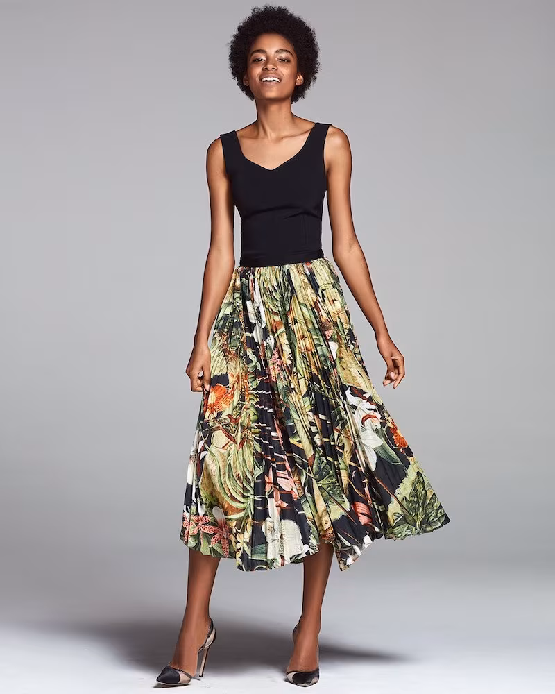 Adam Lippes Pleated Jungle-Print Skirt