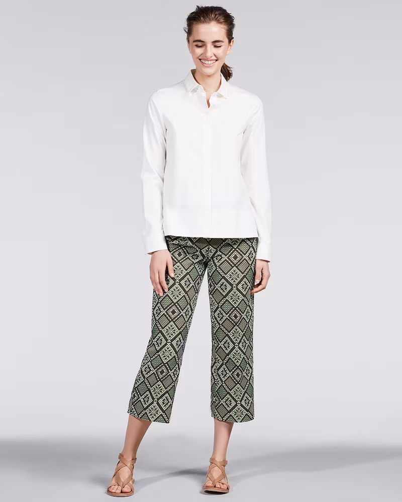 Akris punto Long-Sleeve Cotton Blouse with Peplum