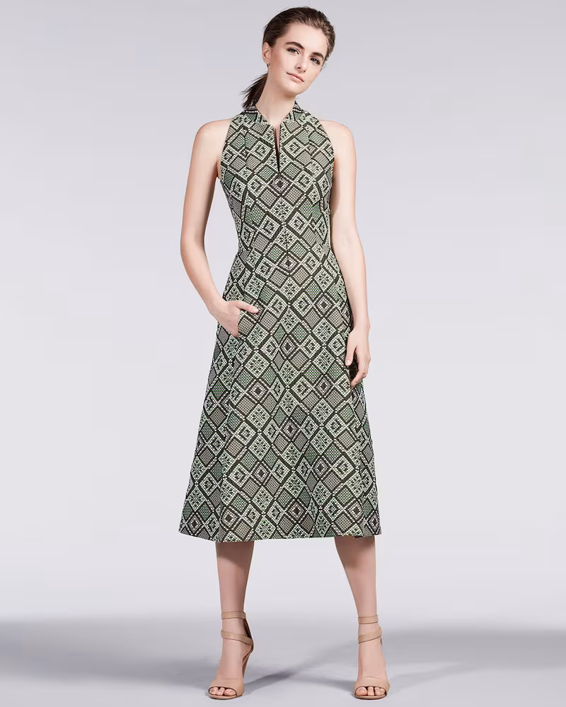 Akris punto Sleeveless Geometric Jacquard Zip-Front Dress