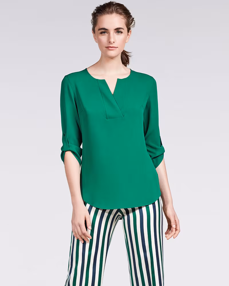 Akris punto Split-Neck Silk Blouse