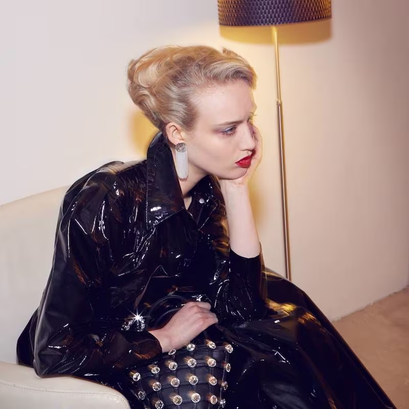 Alessandra Rich Black Vinyl Belted Coat