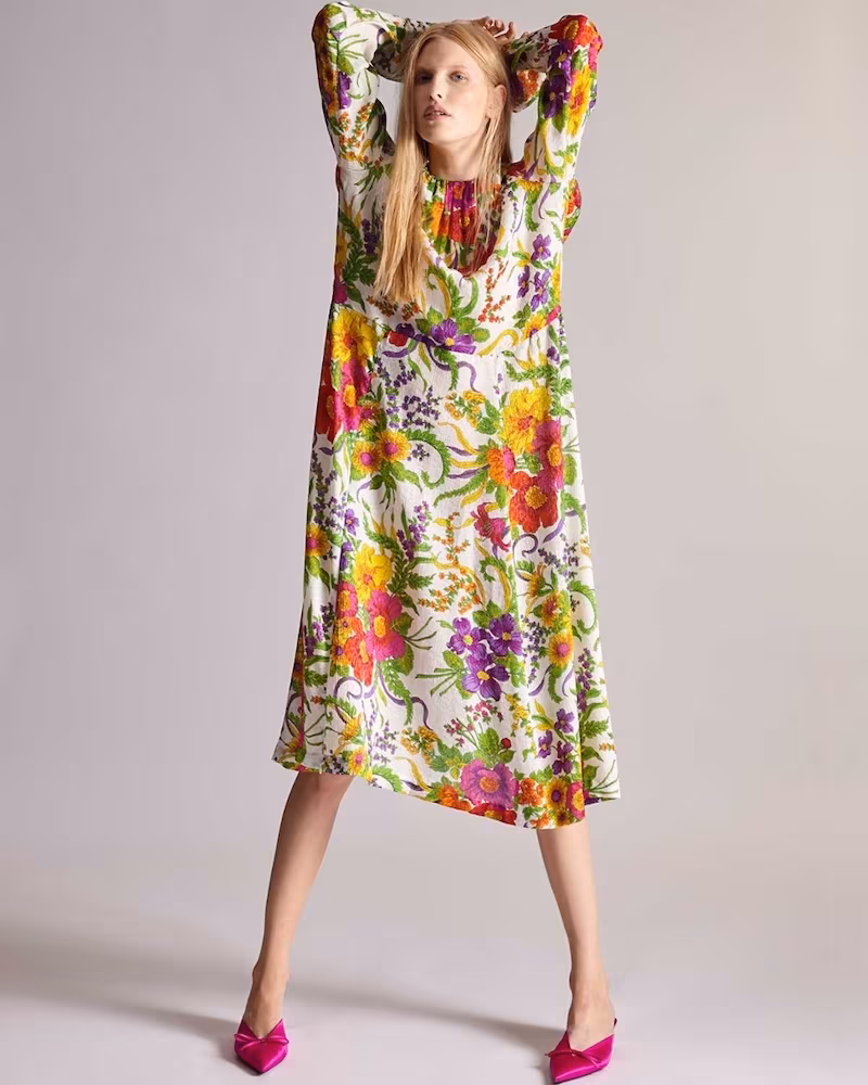 Balenciaga Floral-Jacquard Gathered Midi Dress
