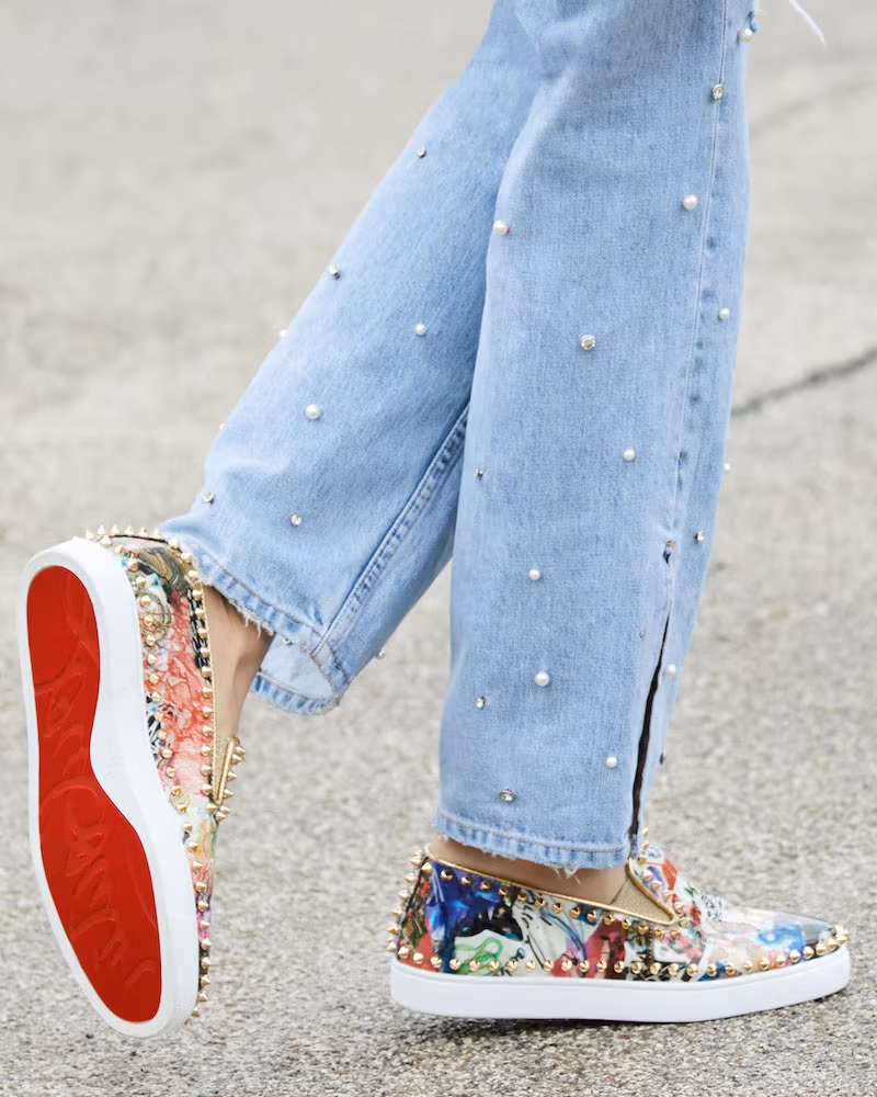 Christian Louboutin Pik Boat Spiked Patent Flat Sneaker