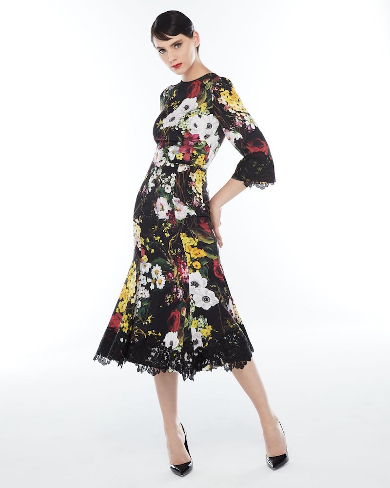 Dolce & Gabbana Bouquet-Print 1/2-Sleeve Cocktail Dress