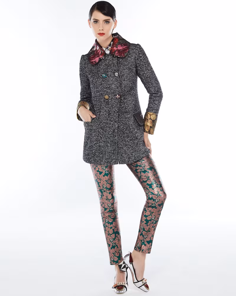 Dolce & Gabbana Double-Breasted Tweed Jacket with Floral Trim