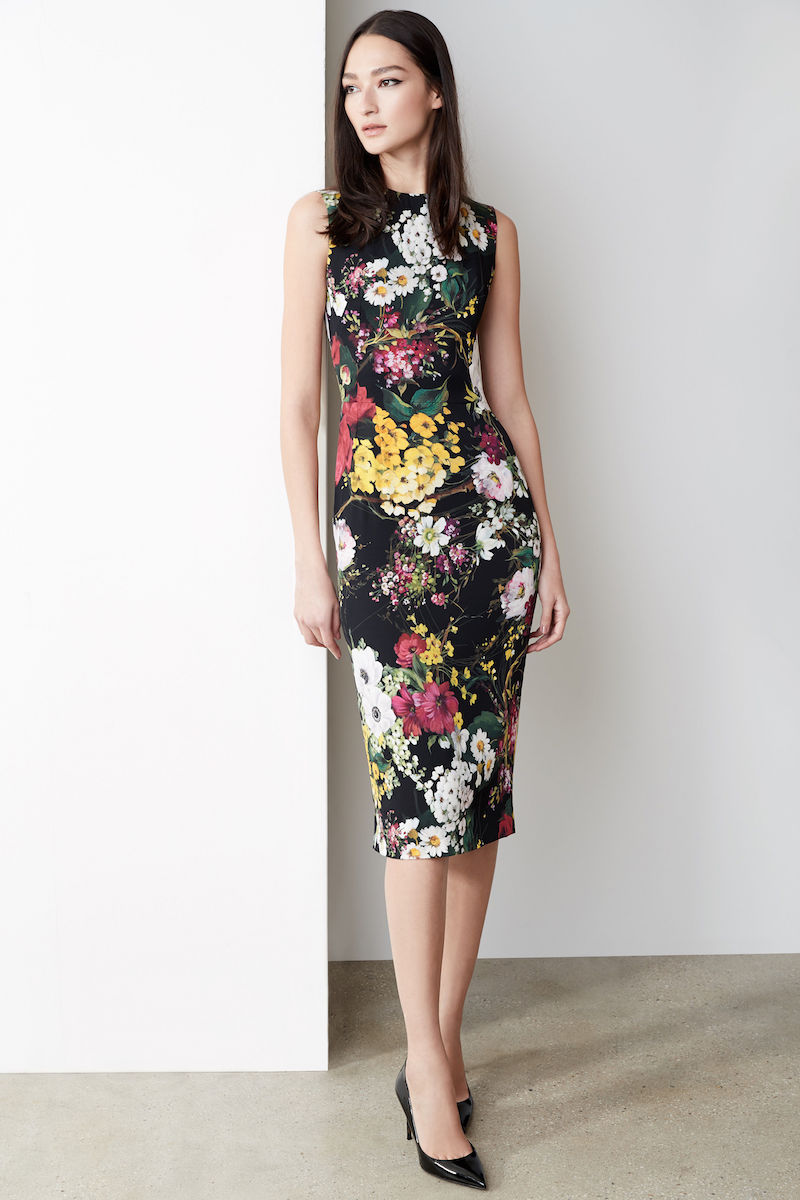 Dolce&Gabbana Floral Print Stretch Silk Sheath Dress