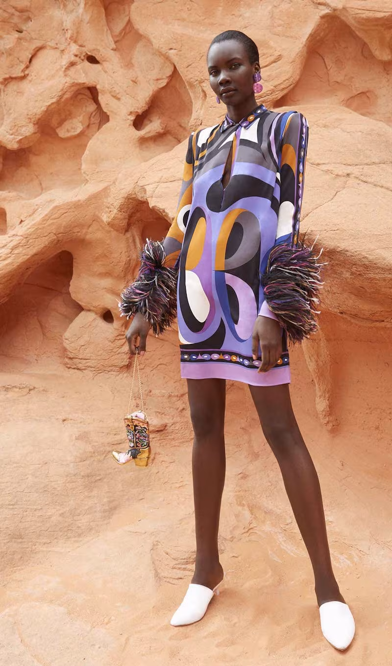 Emilio Pucci Feather Cuff Mini Dress