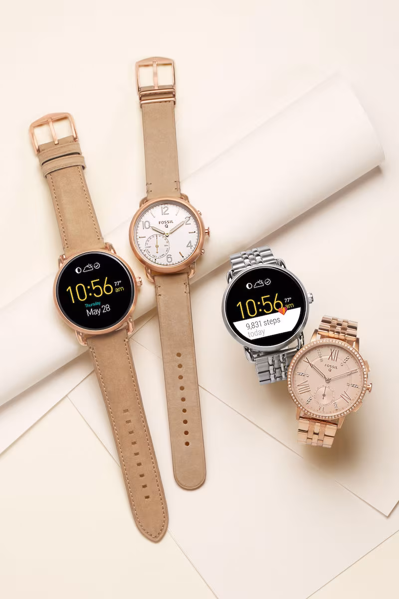 Fossil Q Wander Leather Strap Digital Smart Watch, 45mm