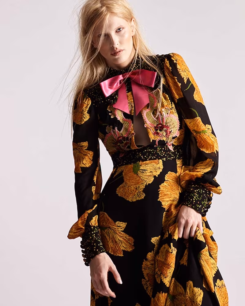 Gucci Poppy-Print Sable Dress