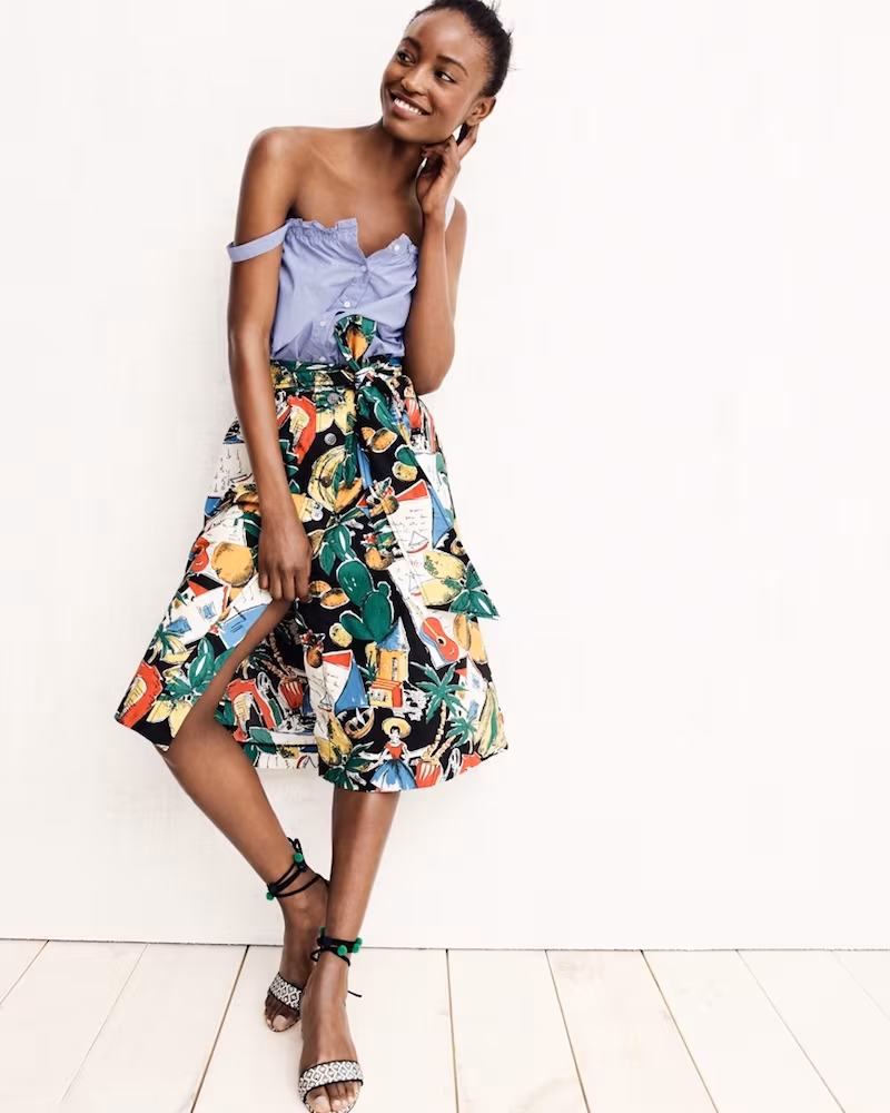 J.Crew A-Line Button-Up Skirt In Postcard Print
