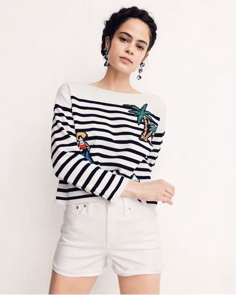 J.Crew Striped Cotton Sweater With Cabana Patches