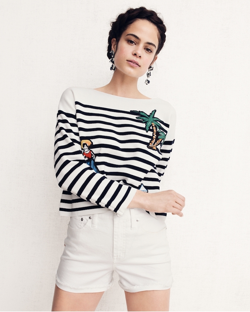J.Crew Striped Cotton Sweater With Cabana Patches
