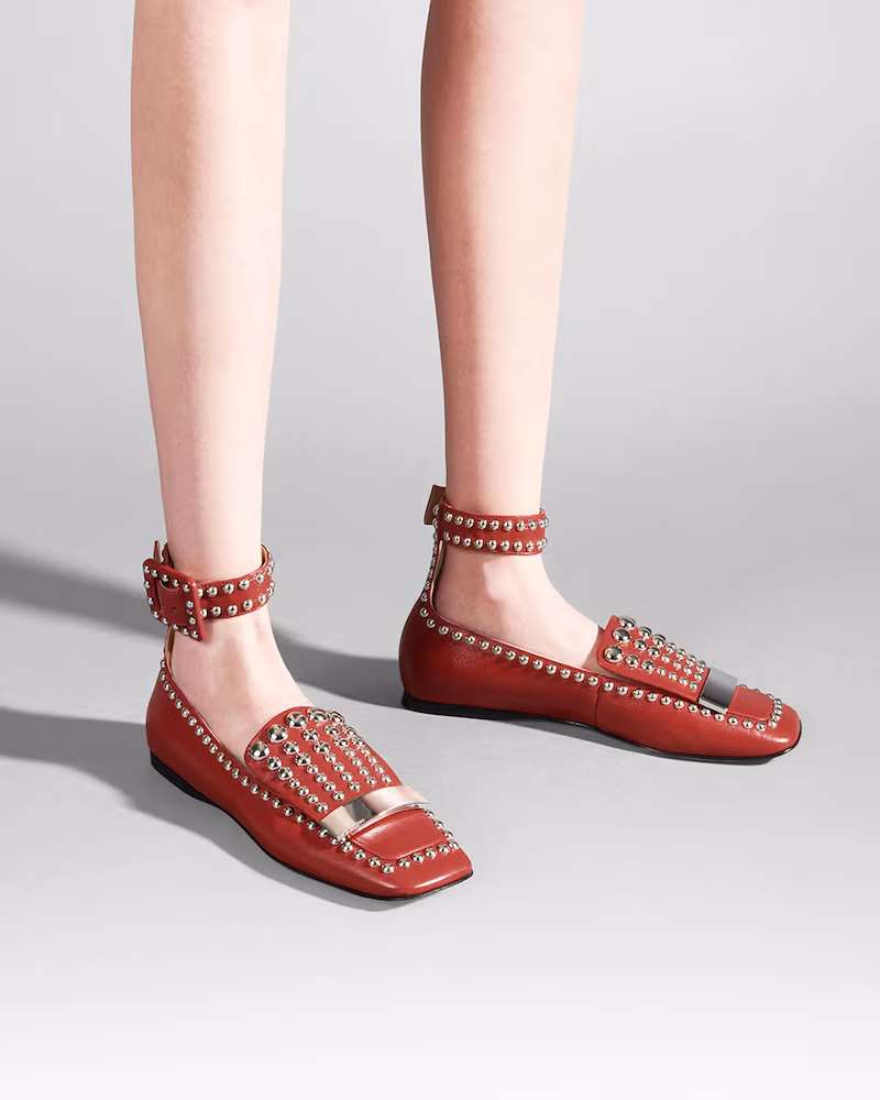 LVR Editions x Sergio Rossi 10mm Metal Plaque Studded Leather Flats
