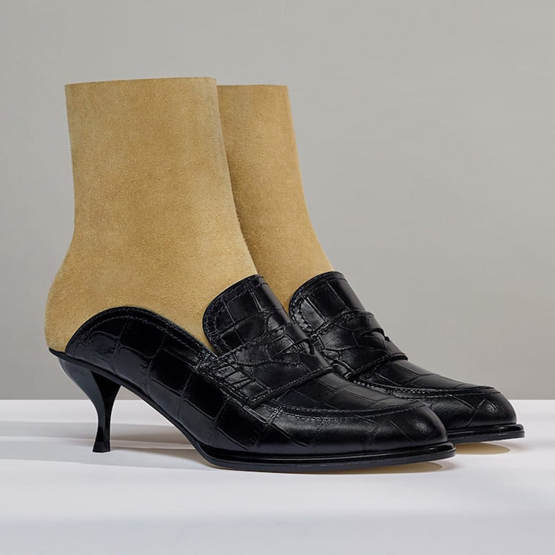 Loewe Leather and Suede Sock Boot Loafers