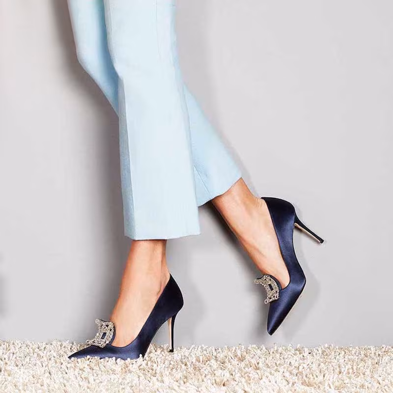 Manolo Blahnik Borlak Crystal-Embellished Satin Pump