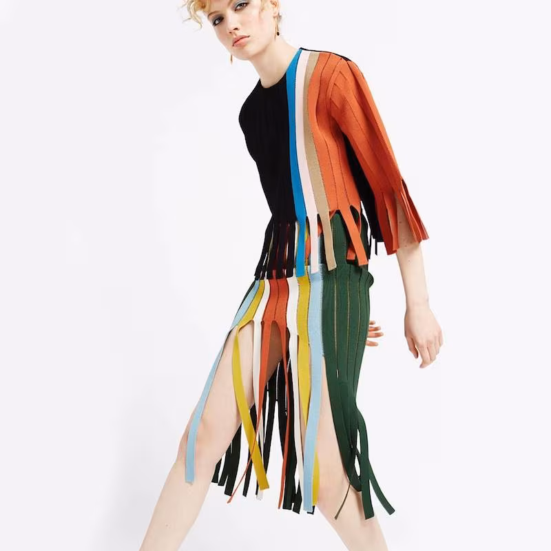 Marco de Vincenzo Black Stripe Tape Fringed Top