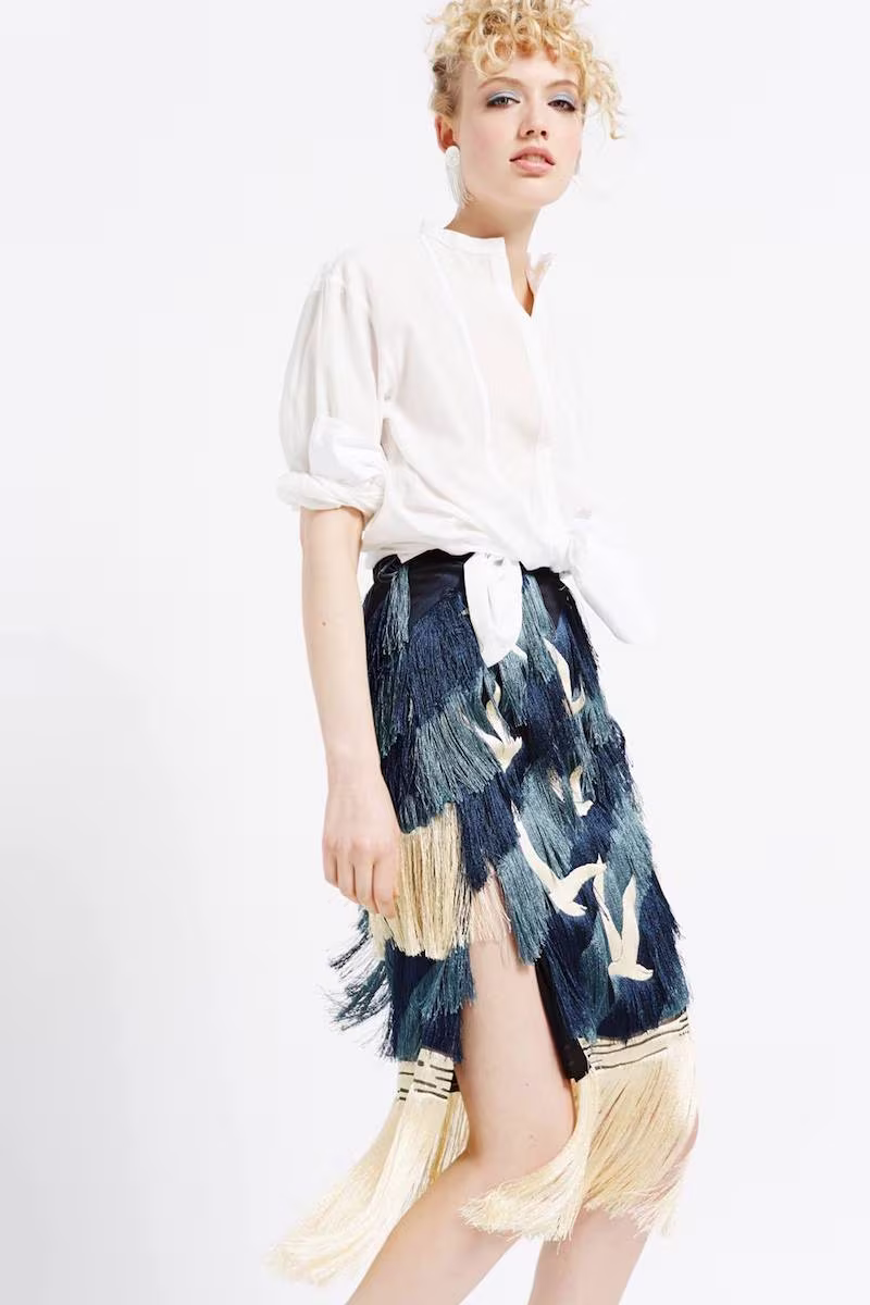 Marco de Vincenzo Black Tonal Fringe Embroidered Skirt