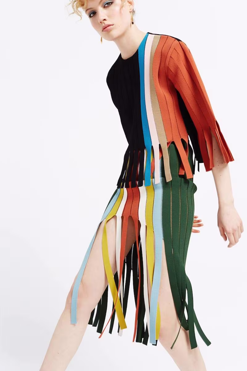 Marco de Vincenzo Green Stripe Tape Fringed Skirt
