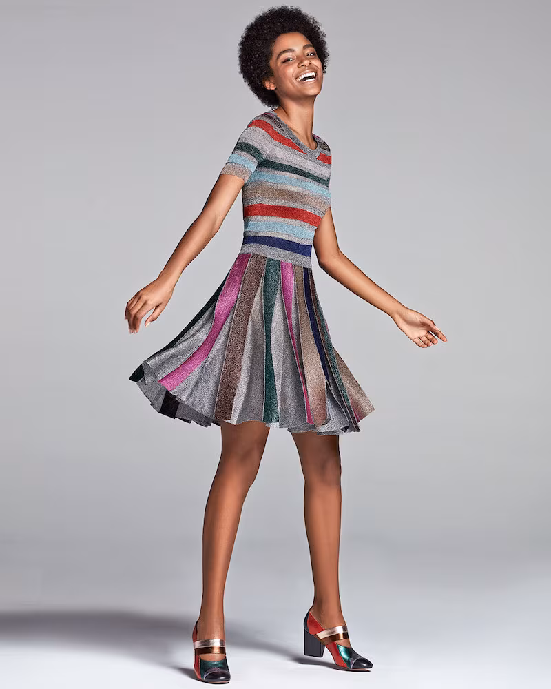 Missoni Short-Sleeve Metallic Stripe Dress
